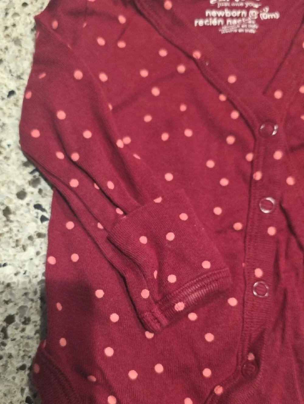 Carter's Burgundy and Pink Polka Dot Snap-Front Baby Cardigan